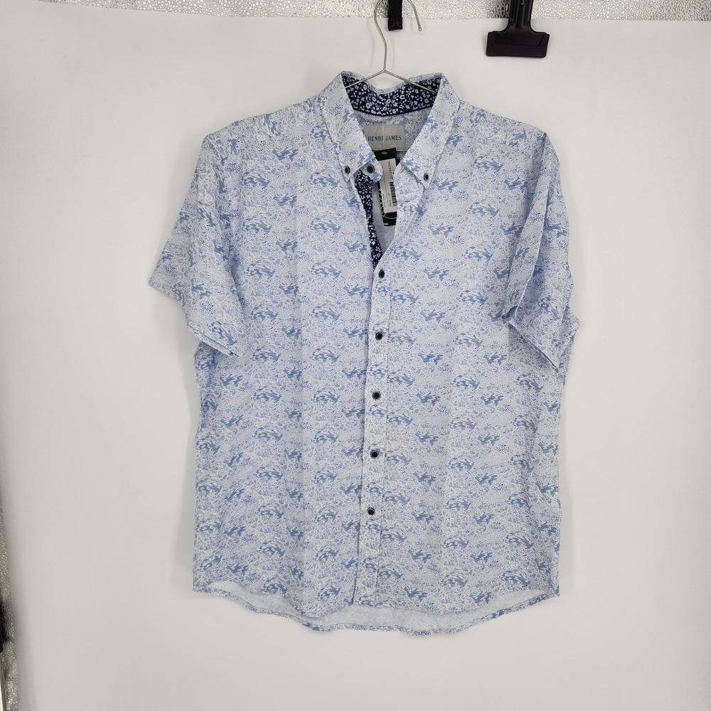 Henri James Mens Large Short Sleeve Hyper Stretch Abstract Print Sport Shirt NEW